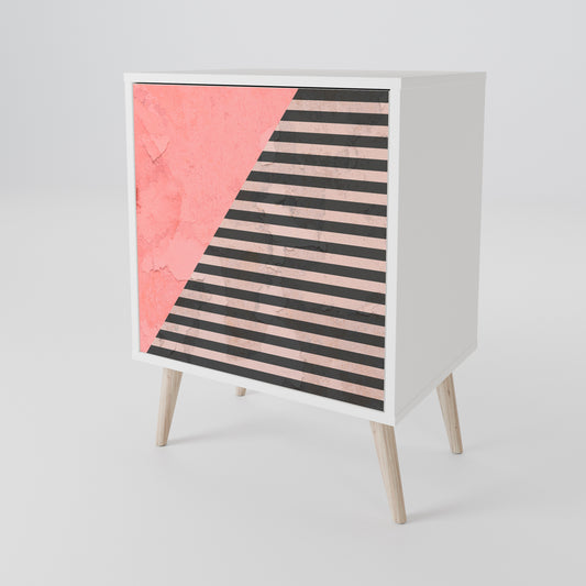 GLAMOROUS STRIPE 1-Door Sideboard in White Finish