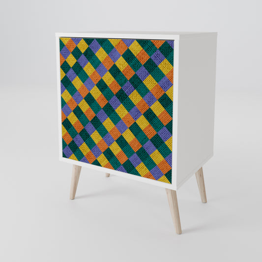 PAINTED SQUARES MIX 1-Door Sideboard in White Finish