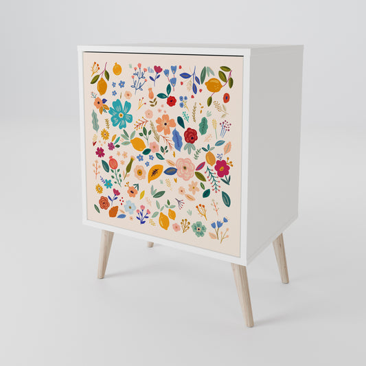 FLORAL COMBINATION 1-Door Sideboard in White Finish