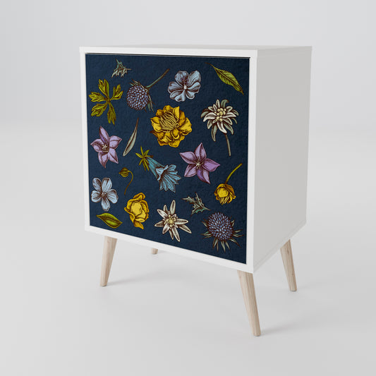 FLOWERS ON NAVY BLUE 1-Door Sideboard in White Finish
