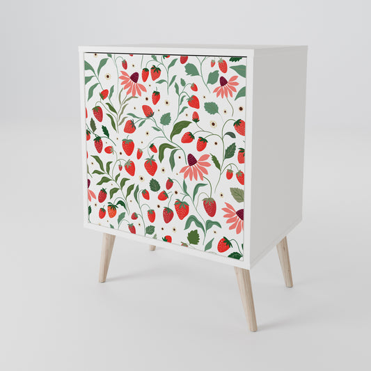 FLOWERS AND STRAWBERRIES 1-Door Sideboard in White Finish