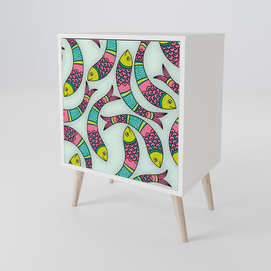 INDIAN FISH 1-Door Sideboard in White Finish