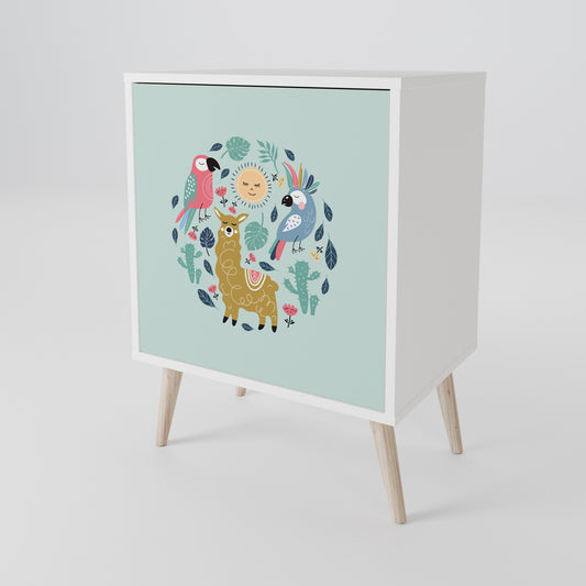 COLORFUL ALPACAS 1-Door Sideboard in White Finish