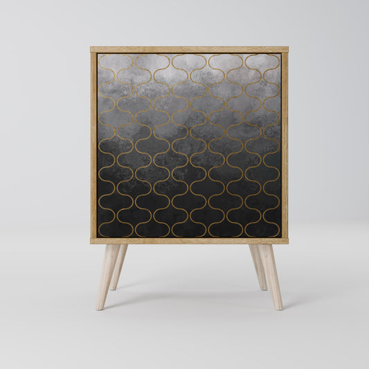 Credenza a 1 anta effetto rovere con motivo a tasselli grigio-grigio