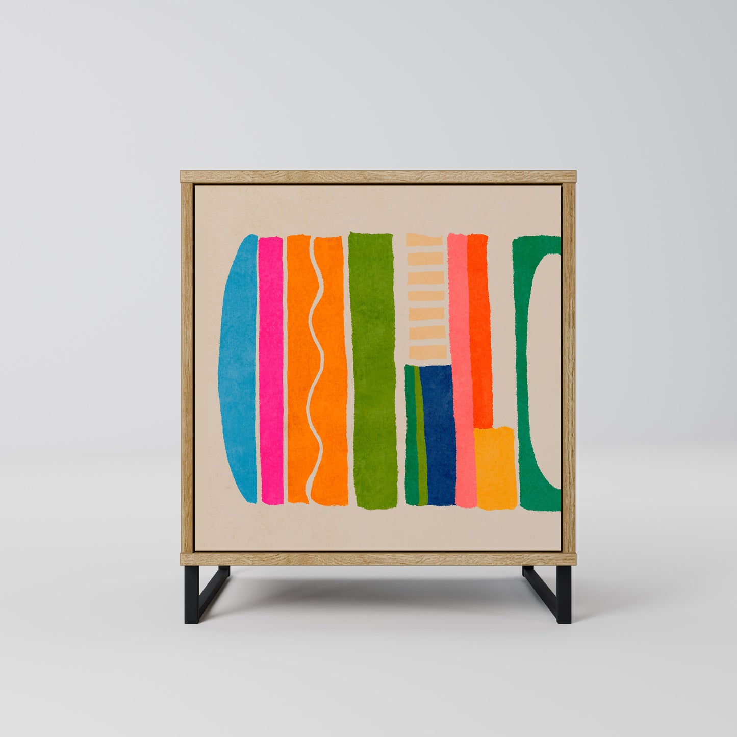 Credenza GEOMETRIC SHINE a 1 anta effetto rovere