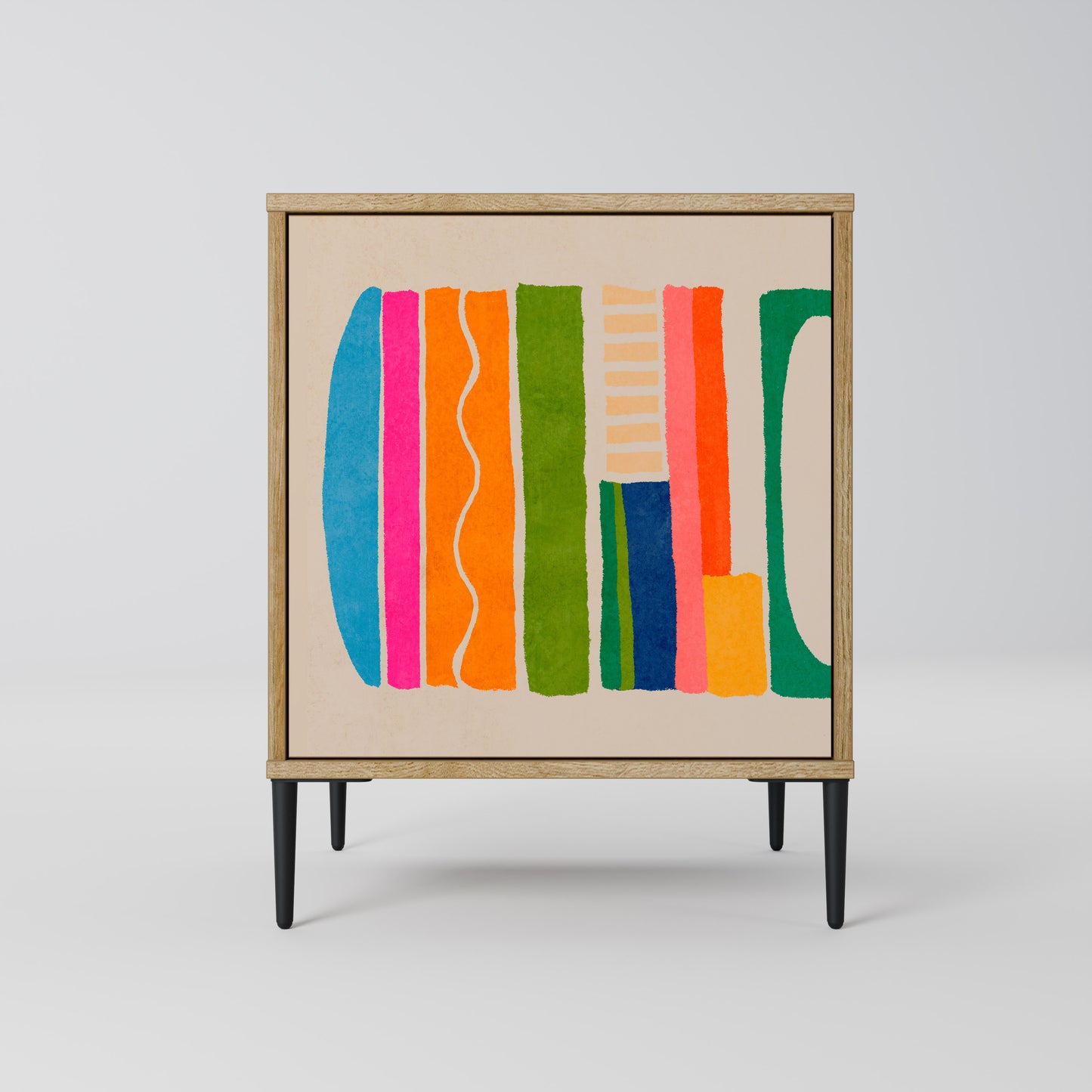 Credenza GEOMETRIC SHINE a 1 anta effetto rovere