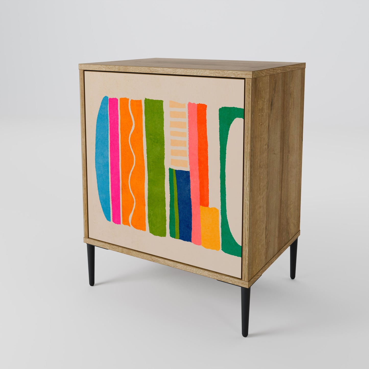 Credenza GEOMETRIC SHINE a 1 anta effetto rovere