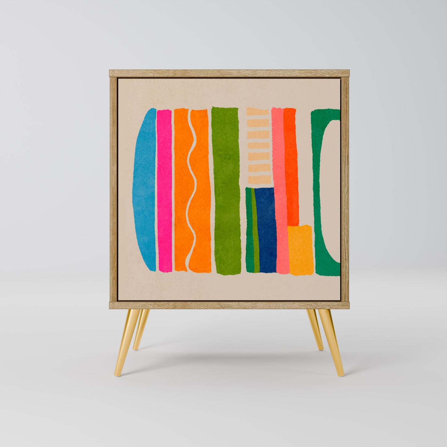 Credenza GEOMETRIC SHINE a 1 anta effetto rovere