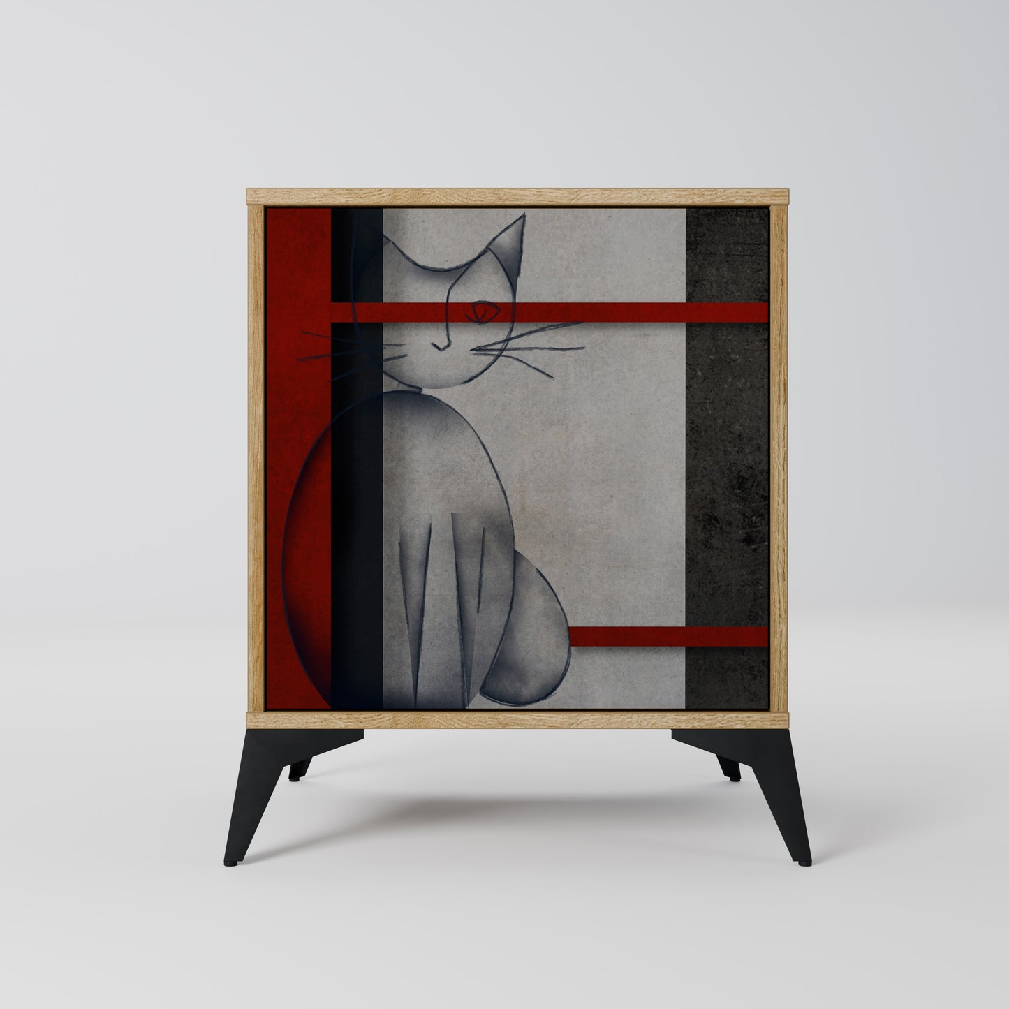 GRAY FIGURES 1-Door Sideboard in Oak Effect