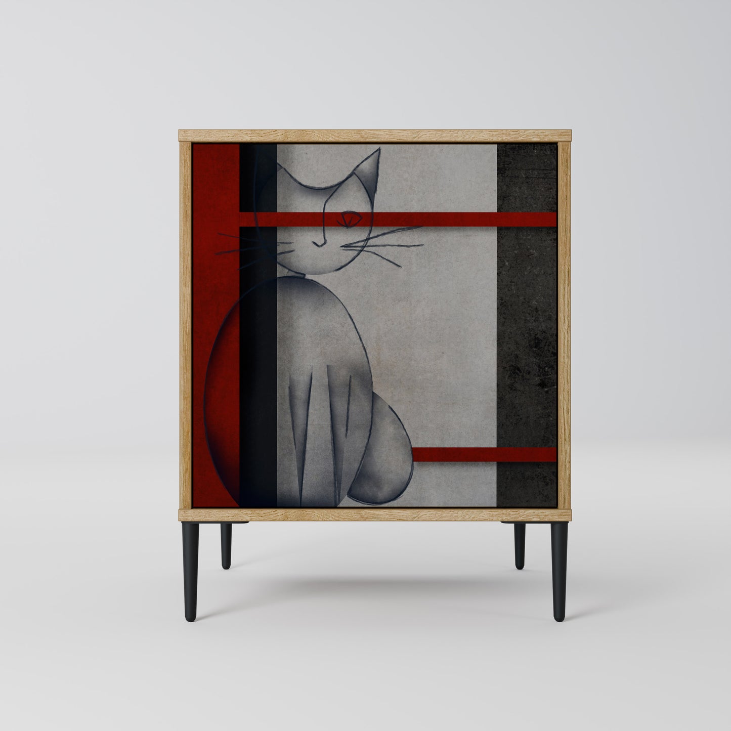 GRAY FIGURES 1-Door Sideboard in Oak Effect