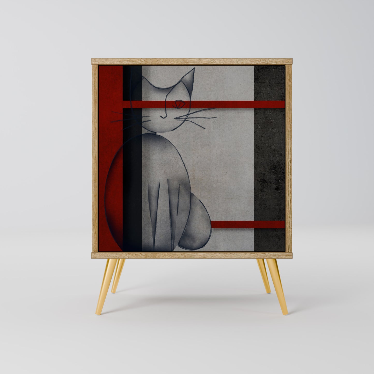 GRAY FIGURES 1-Door Sideboard in Oak Effect