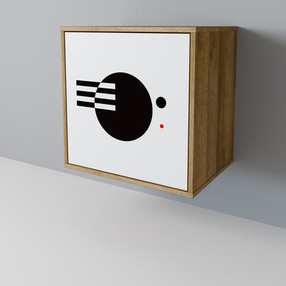 Credenza a 1 anta effetto rovere con combinazione bianco e nero