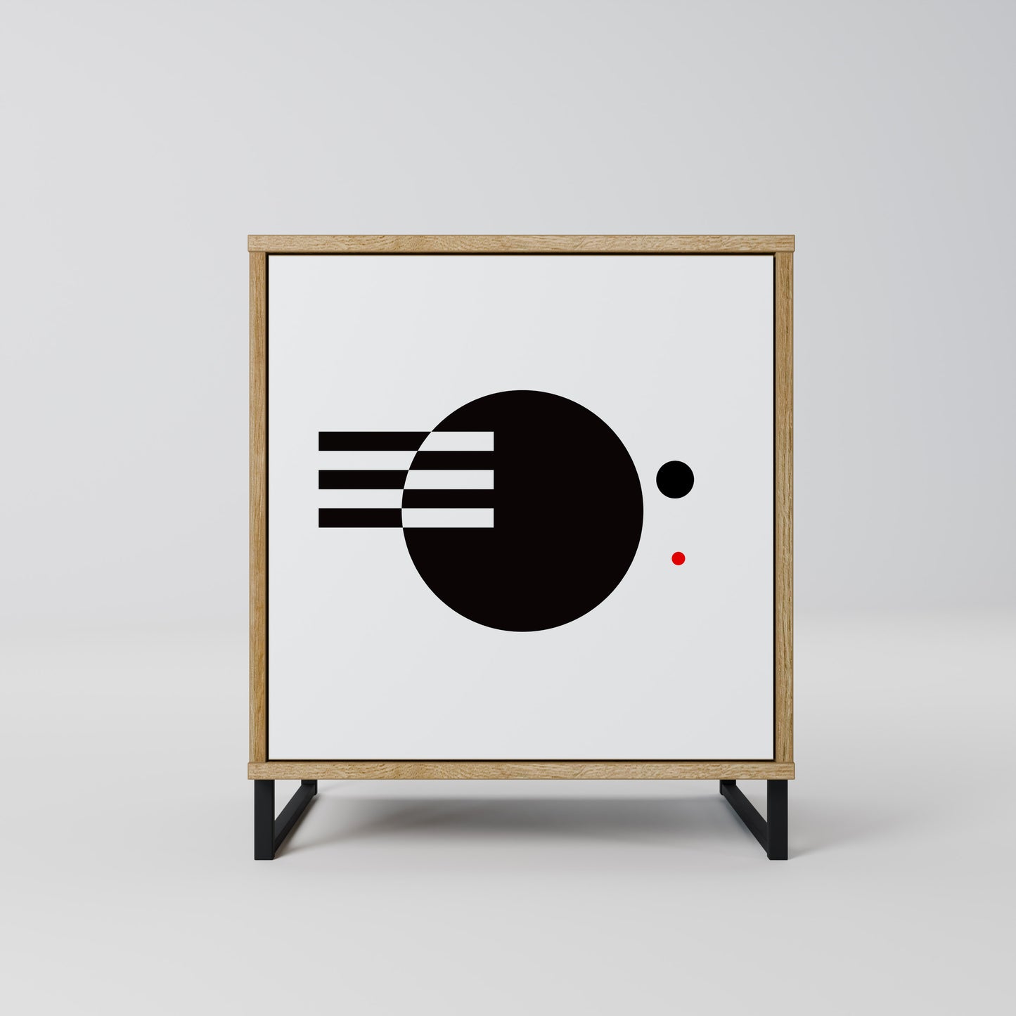 Credenza a 1 anta effetto rovere con combinazione bianco e nero