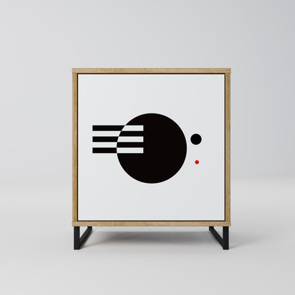 Credenza a 1 anta effetto rovere con combinazione bianco e nero