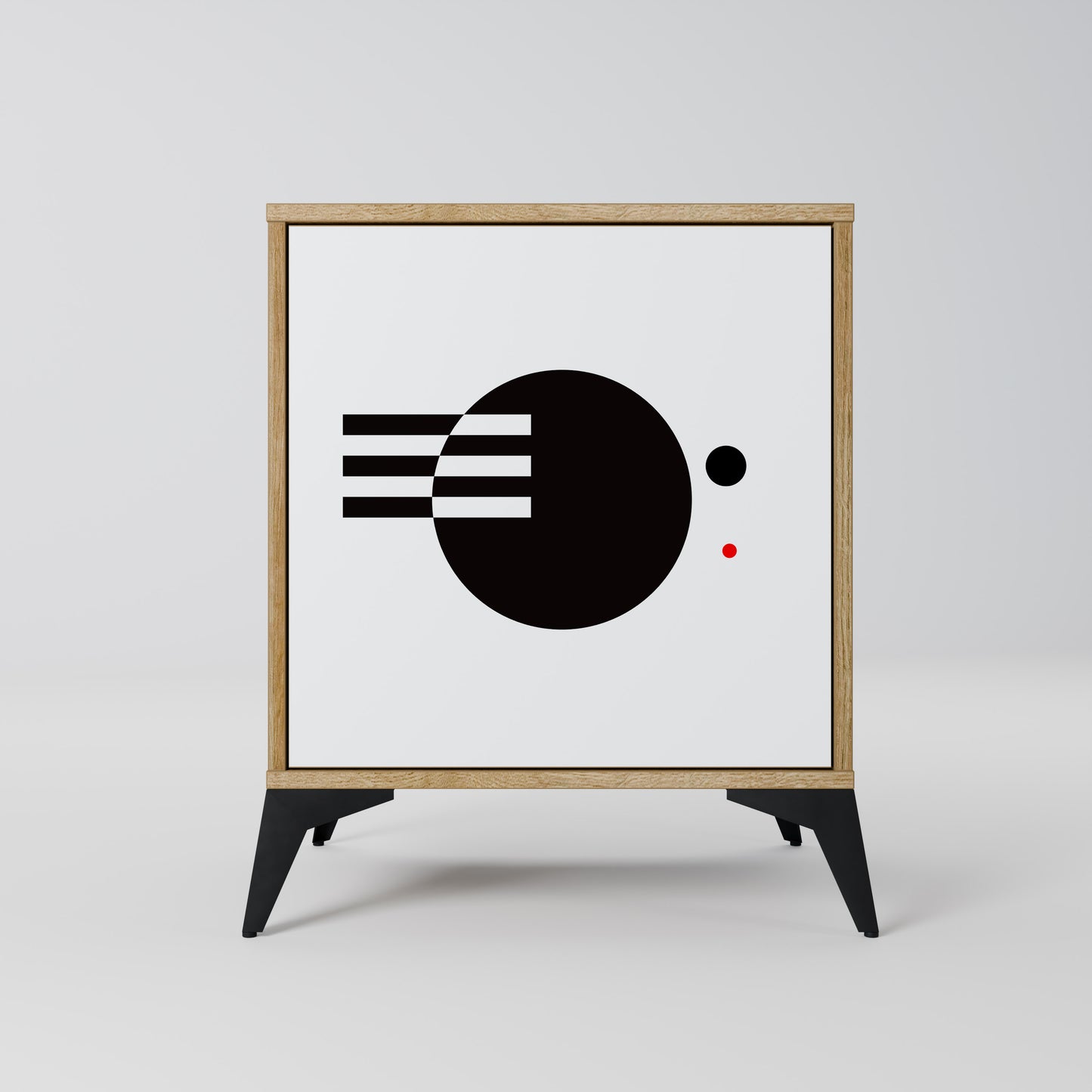 Credenza a 1 anta effetto rovere con combinazione bianco e nero