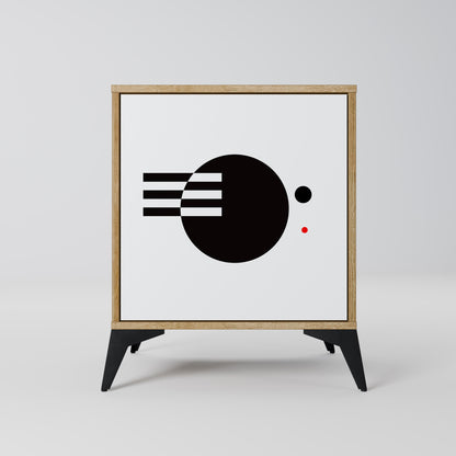 Credenza a 1 anta effetto rovere con combinazione bianco e nero