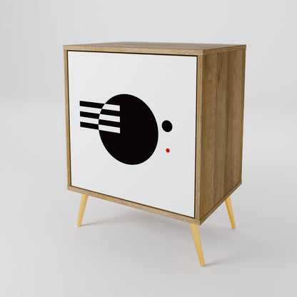 Credenza a 1 anta effetto rovere con combinazione bianco e nero