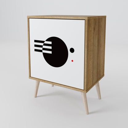 Credenza a 1 anta effetto rovere con combinazione bianco e nero