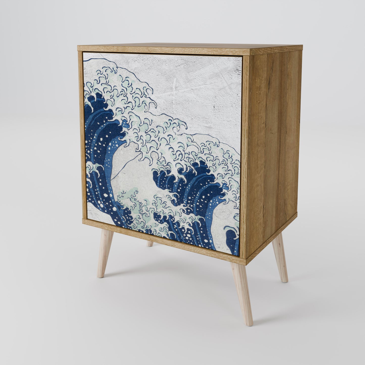 THE GREAT WAVE AT KANAGAWA 1-Door Sideboard in Oak Effect