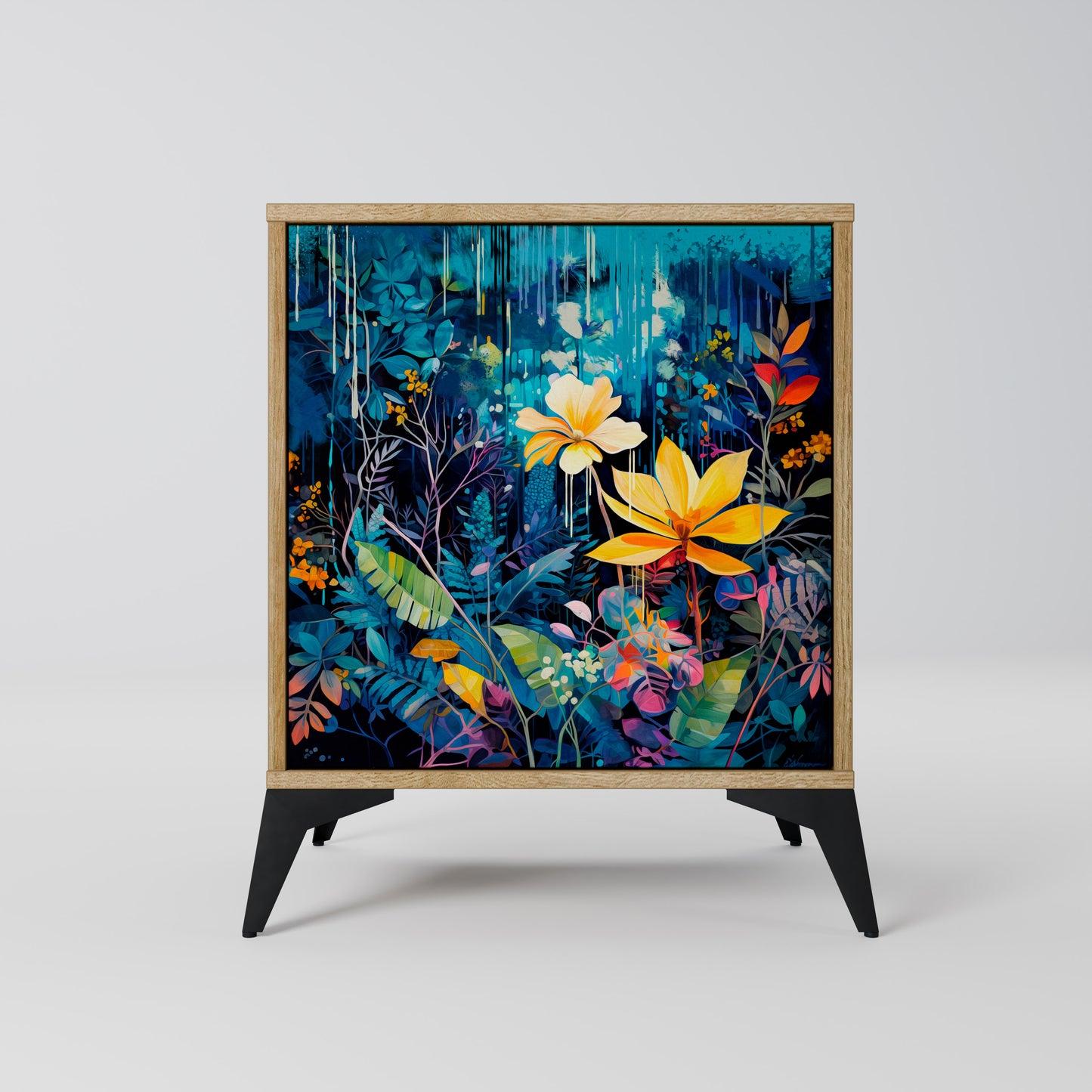 MIDNIGHT BLOSSOM 1-Door Sideboard in Oak Effect