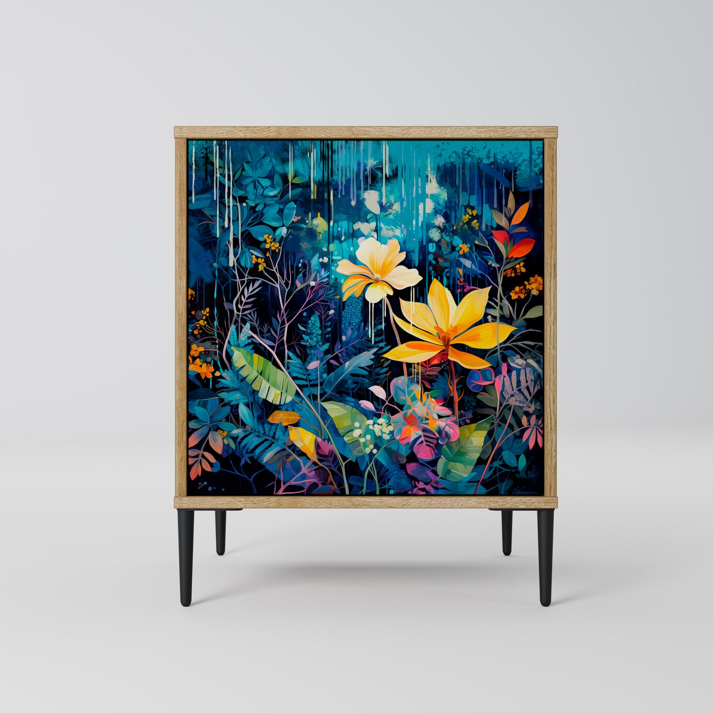MIDNIGHT BLOSSOM 1-Door Sideboard in Oak Effect
