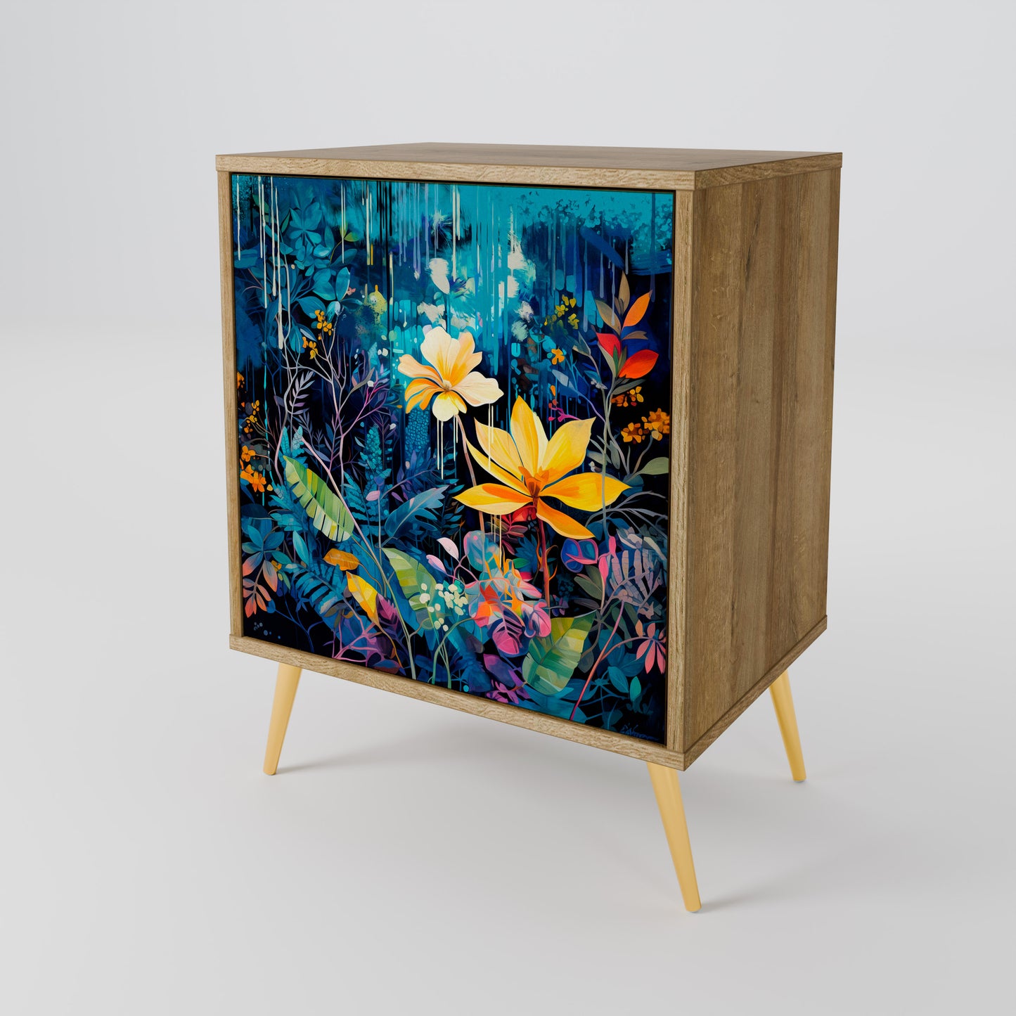 MIDNIGHT BLOSSOM 1-Door Sideboard in Oak Effect