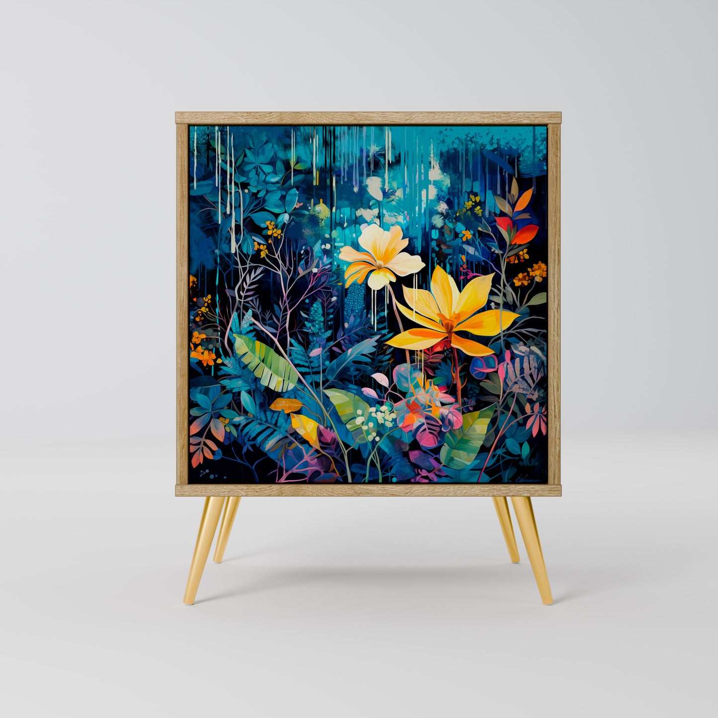 MIDNIGHT BLOSSOM 1-Door Sideboard in Oak Effect