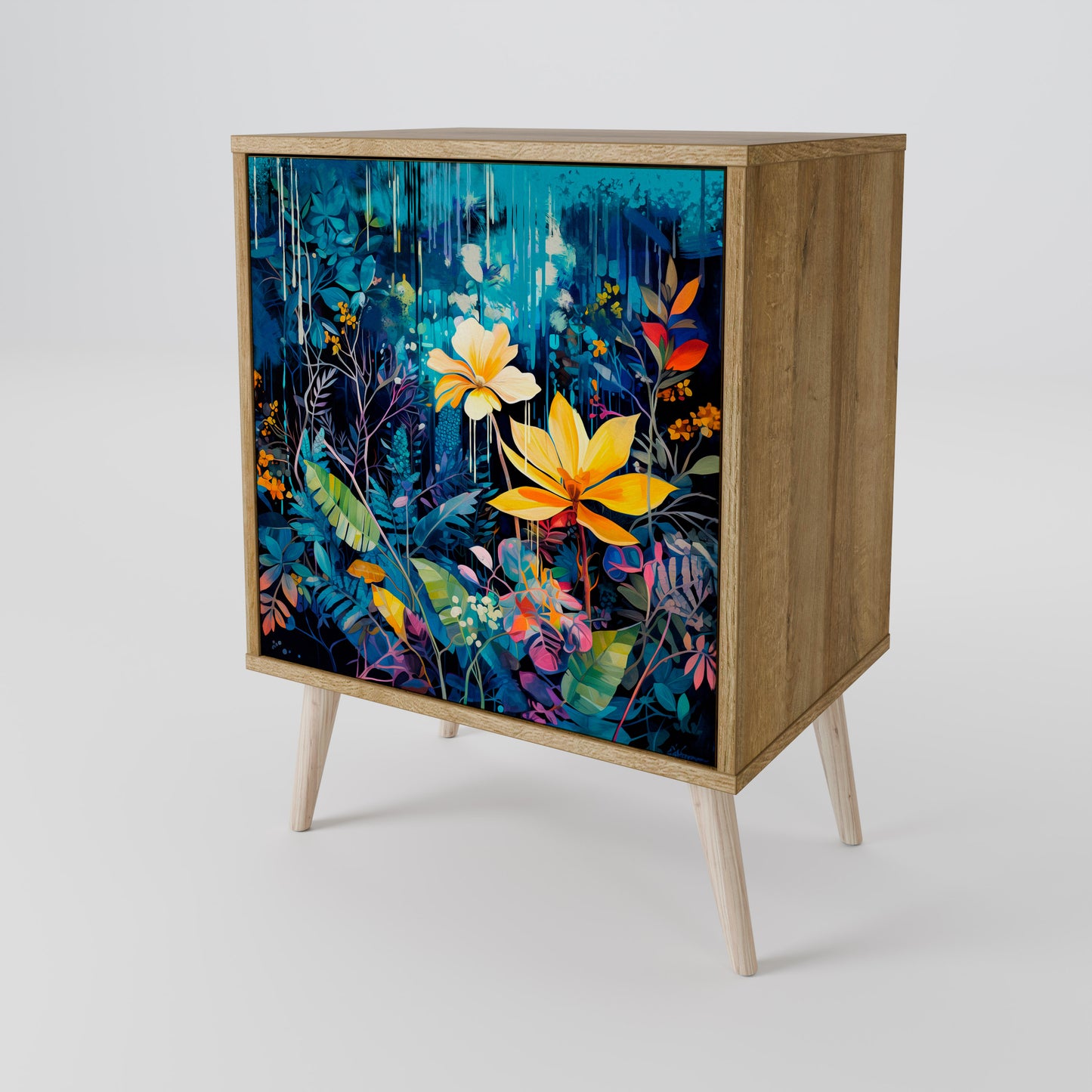 MIDNIGHT BLOSSOM 1-Door Sideboard in Oak Effect