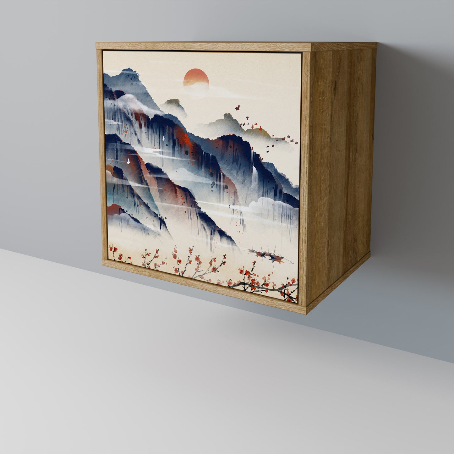 Credenza a 1 anta JAPANESE LANDSCAPE in effetto rovere