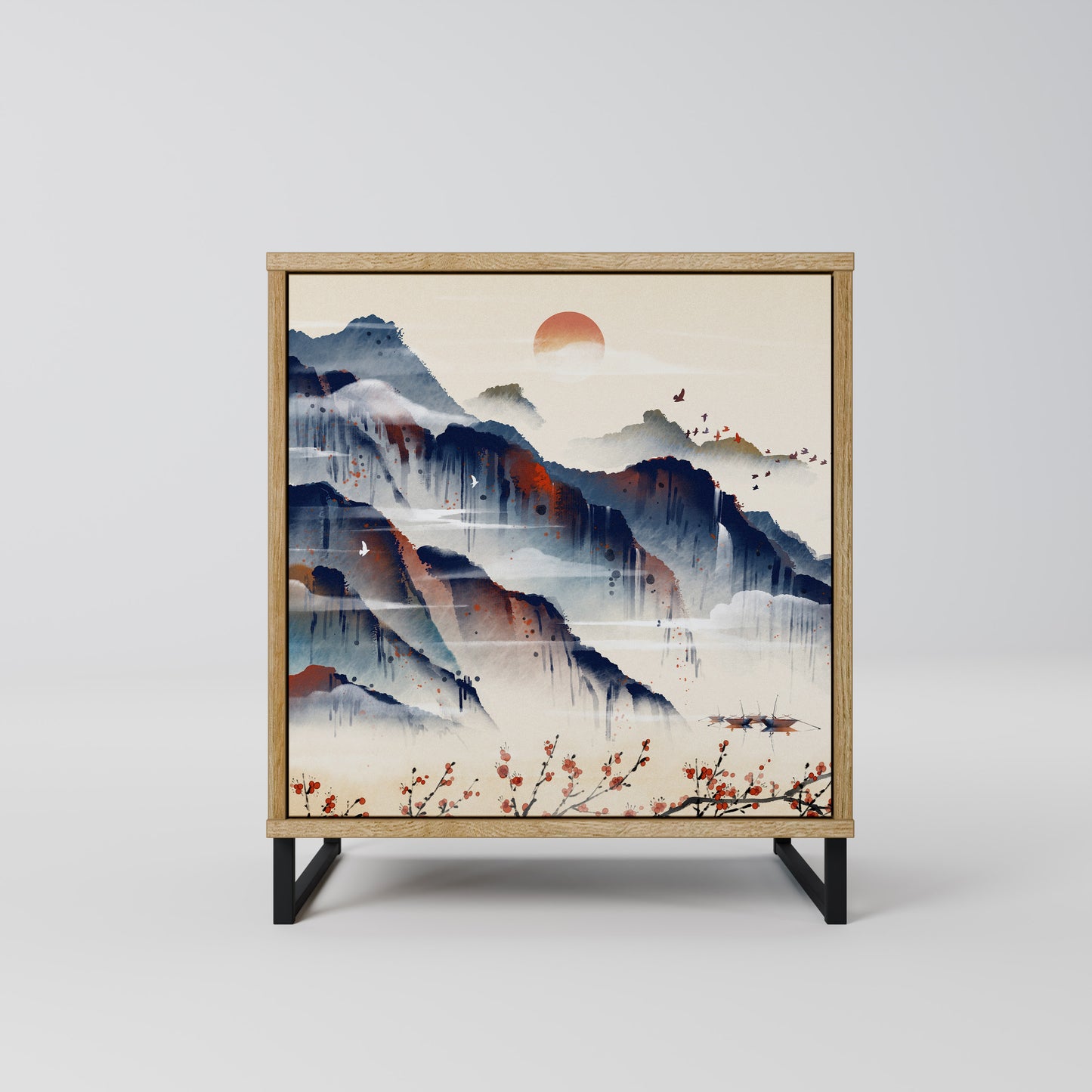 Credenza a 1 anta JAPANESE LANDSCAPE in effetto rovere