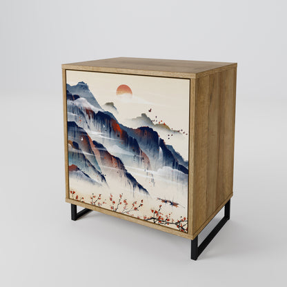 Credenza a 1 anta JAPANESE LANDSCAPE in effetto rovere