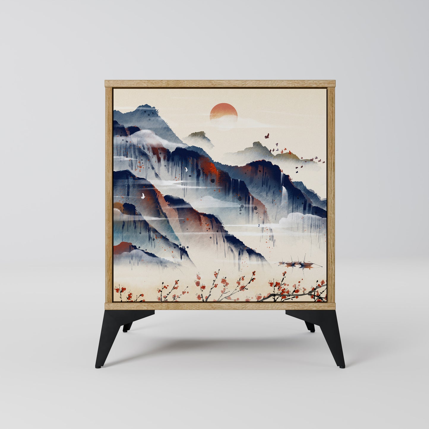 Credenza a 1 anta JAPANESE LANDSCAPE in effetto rovere