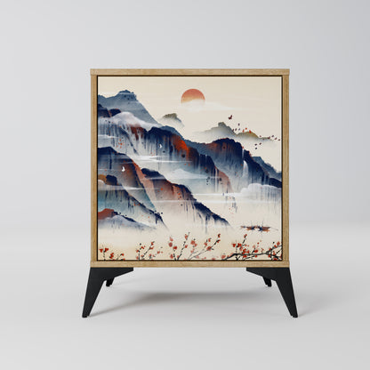 Credenza a 1 anta JAPANESE LANDSCAPE in effetto rovere