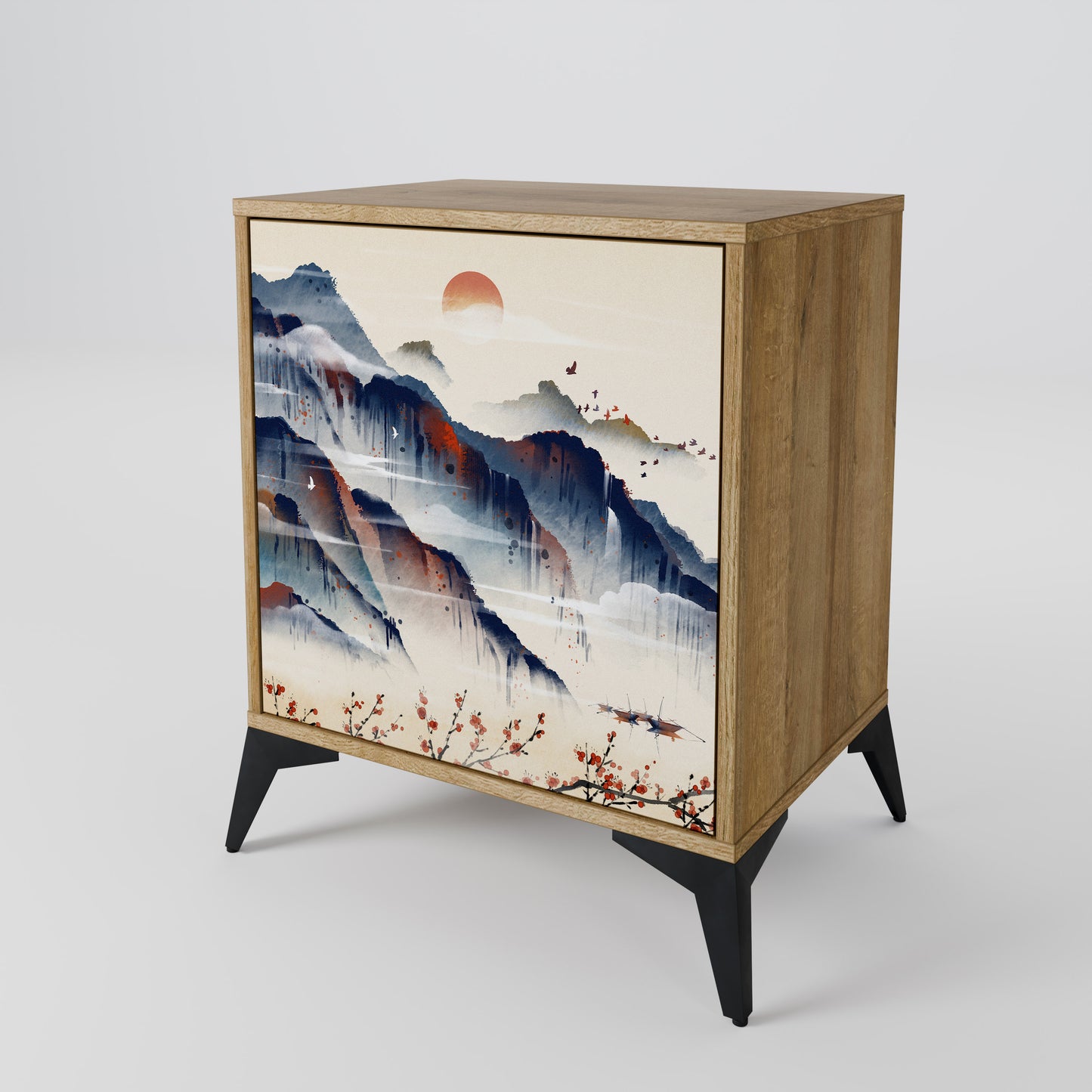 Credenza a 1 anta JAPANESE LANDSCAPE in effetto rovere