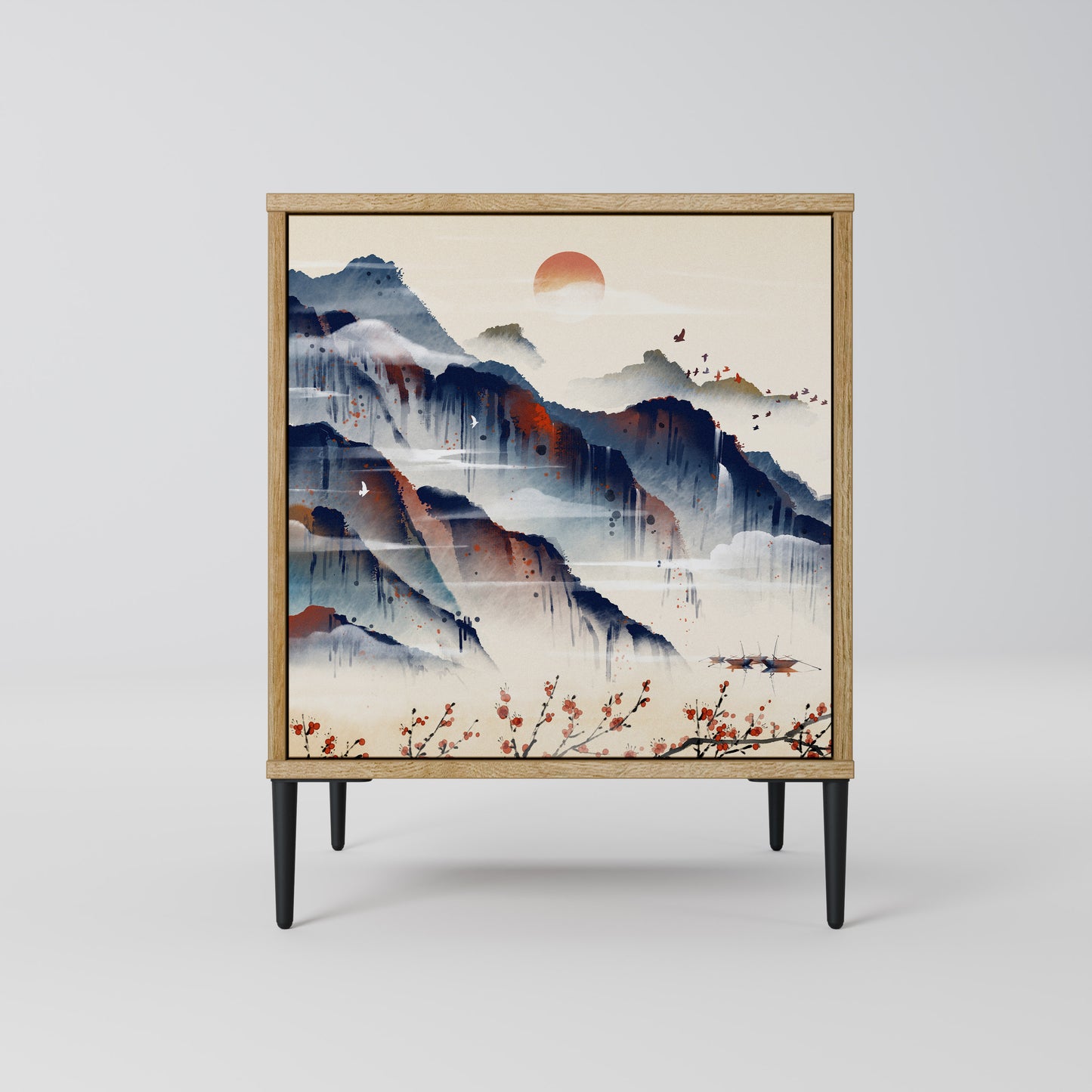 Credenza a 1 anta JAPANESE LANDSCAPE in effetto rovere