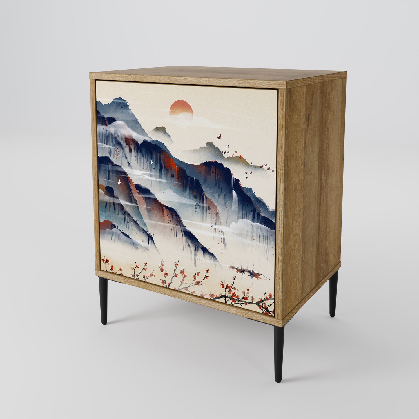 Credenza a 1 anta JAPANESE LANDSCAPE in effetto rovere