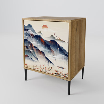 Credenza a 1 anta JAPANESE LANDSCAPE in effetto rovere