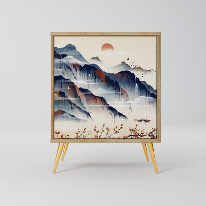 Credenza a 1 anta JAPANESE LANDSCAPE in effetto rovere