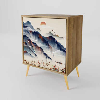 Credenza a 1 anta JAPANESE LANDSCAPE in effetto rovere
