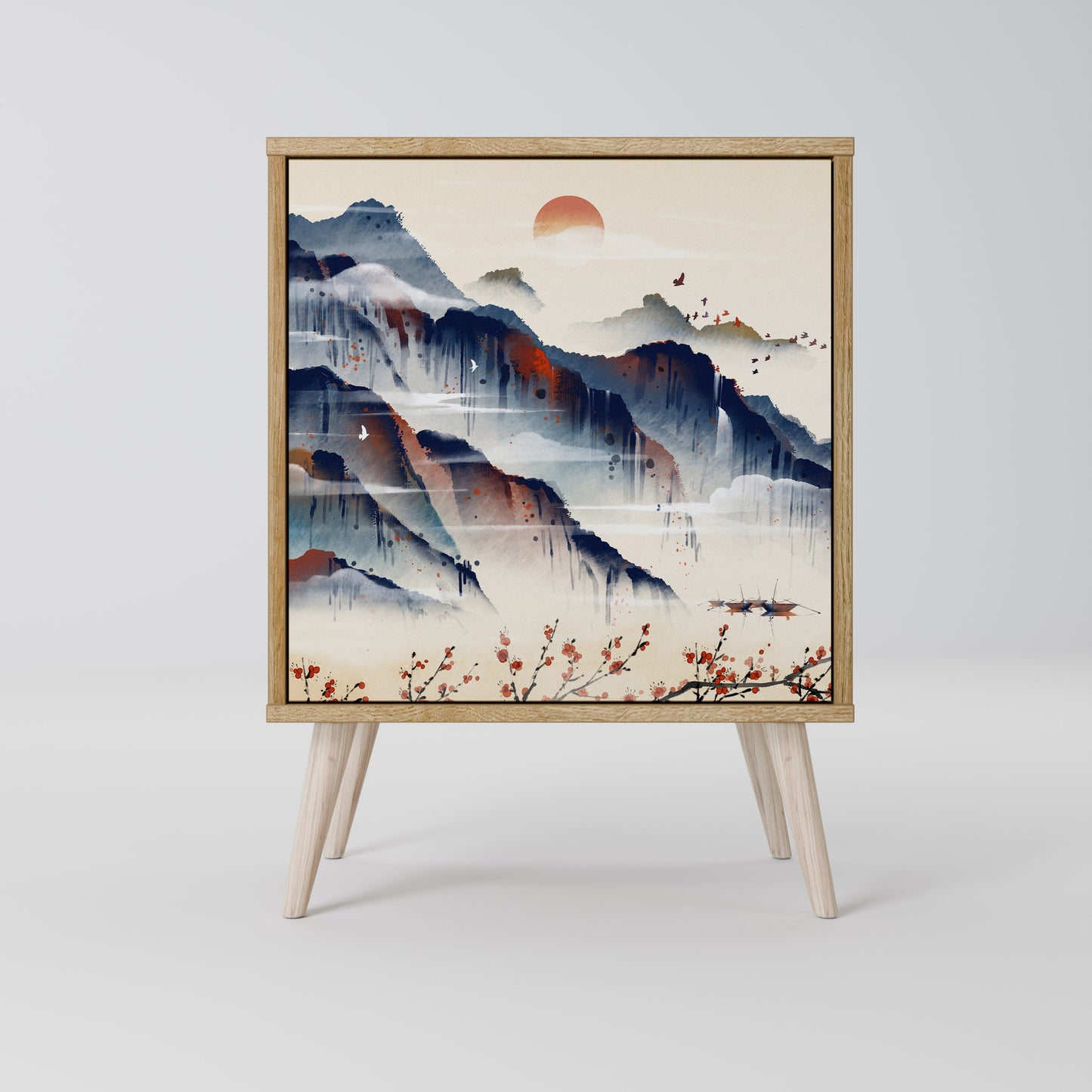 Credenza a 1 anta JAPANESE LANDSCAPE in effetto rovere