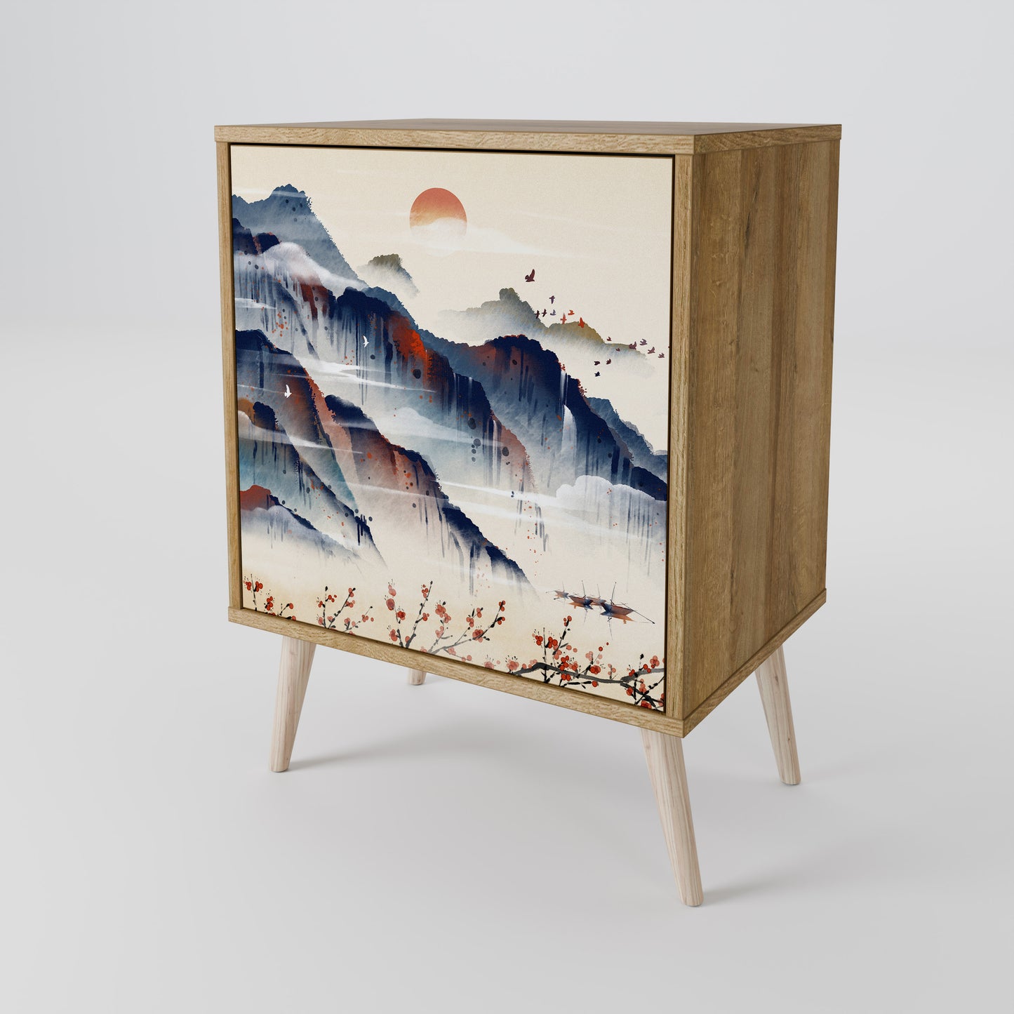 Credenza a 1 anta JAPANESE LANDSCAPE in effetto rovere