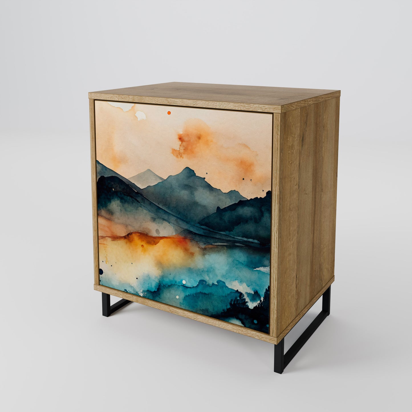 OMINOUS MOUNTAINS 1-Door Sideboard in Oak Effect