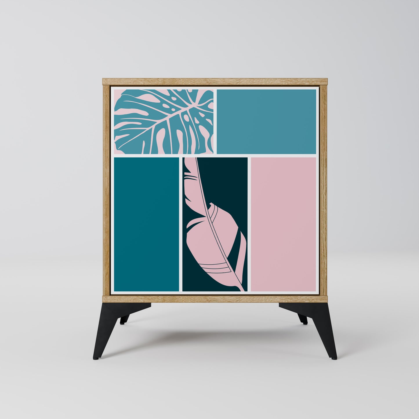 COMBINAZIONE DI FORME Credenza a 1 anta effetto rovere