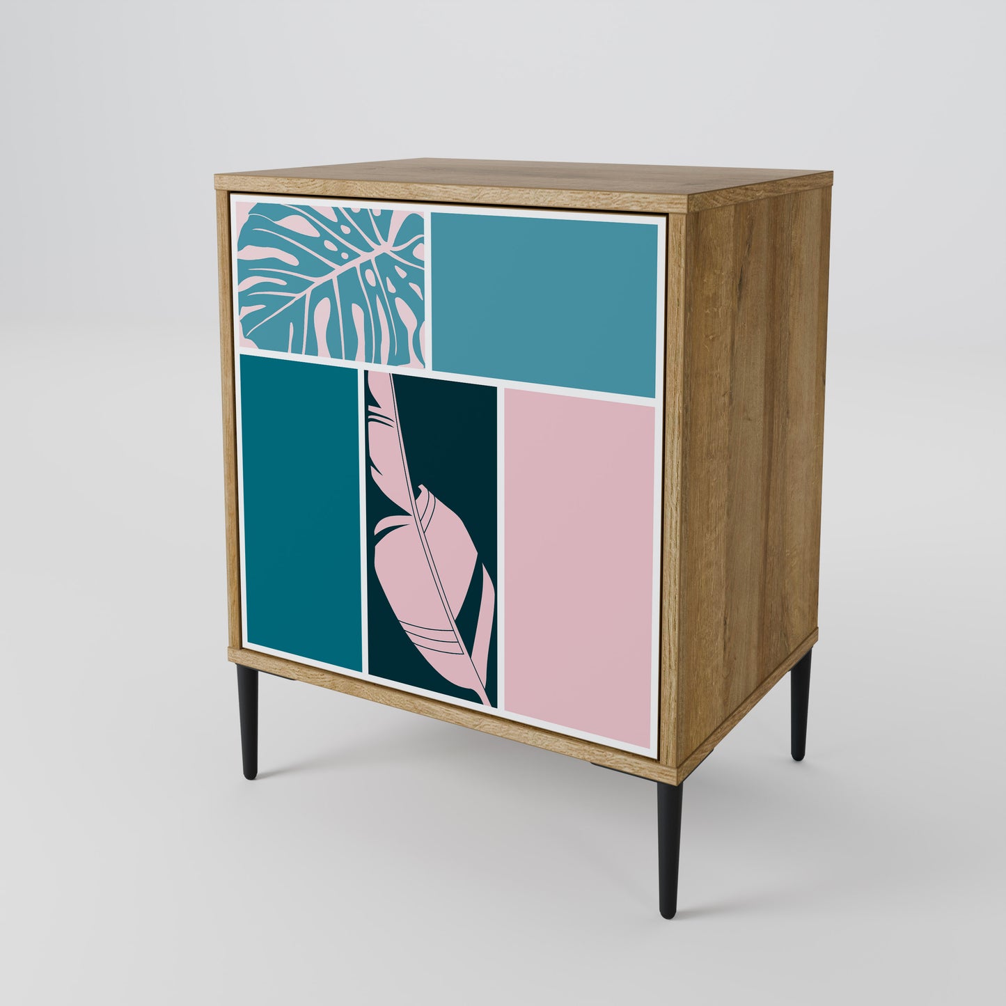 COMBINAZIONE DI FORME Credenza a 1 anta effetto rovere