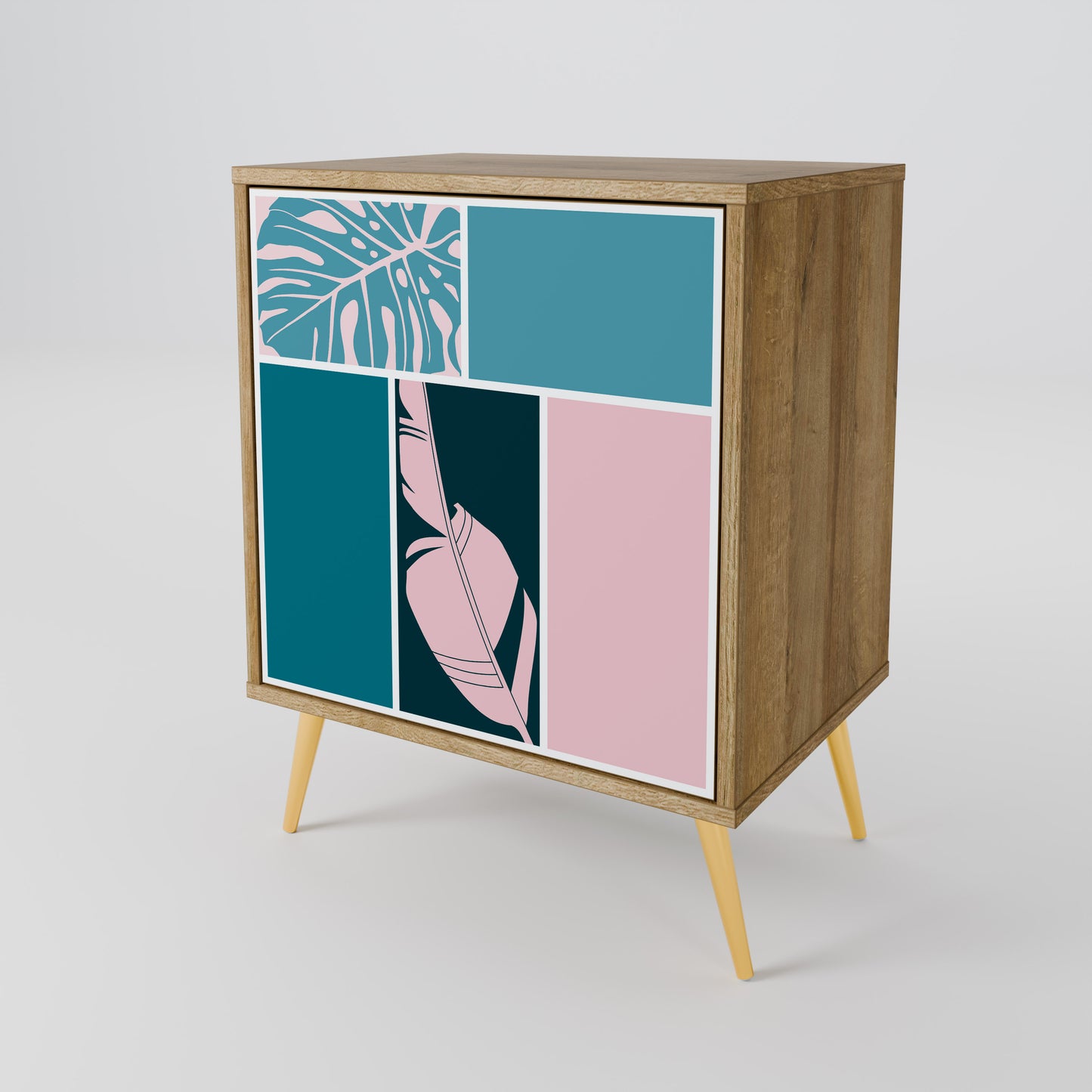 COMBINAZIONE DI FORME Credenza a 1 anta effetto rovere