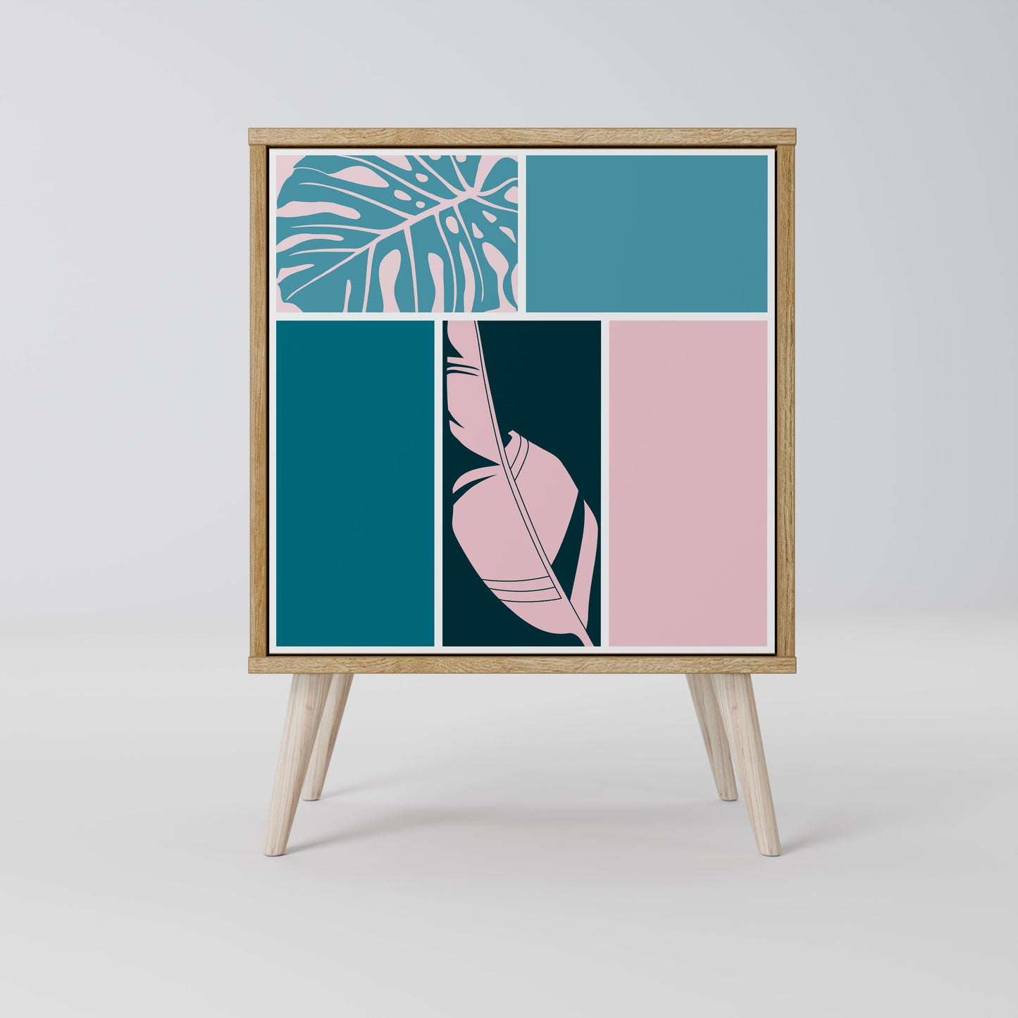 COMBINAZIONE DI FORME Credenza a 1 anta effetto rovere