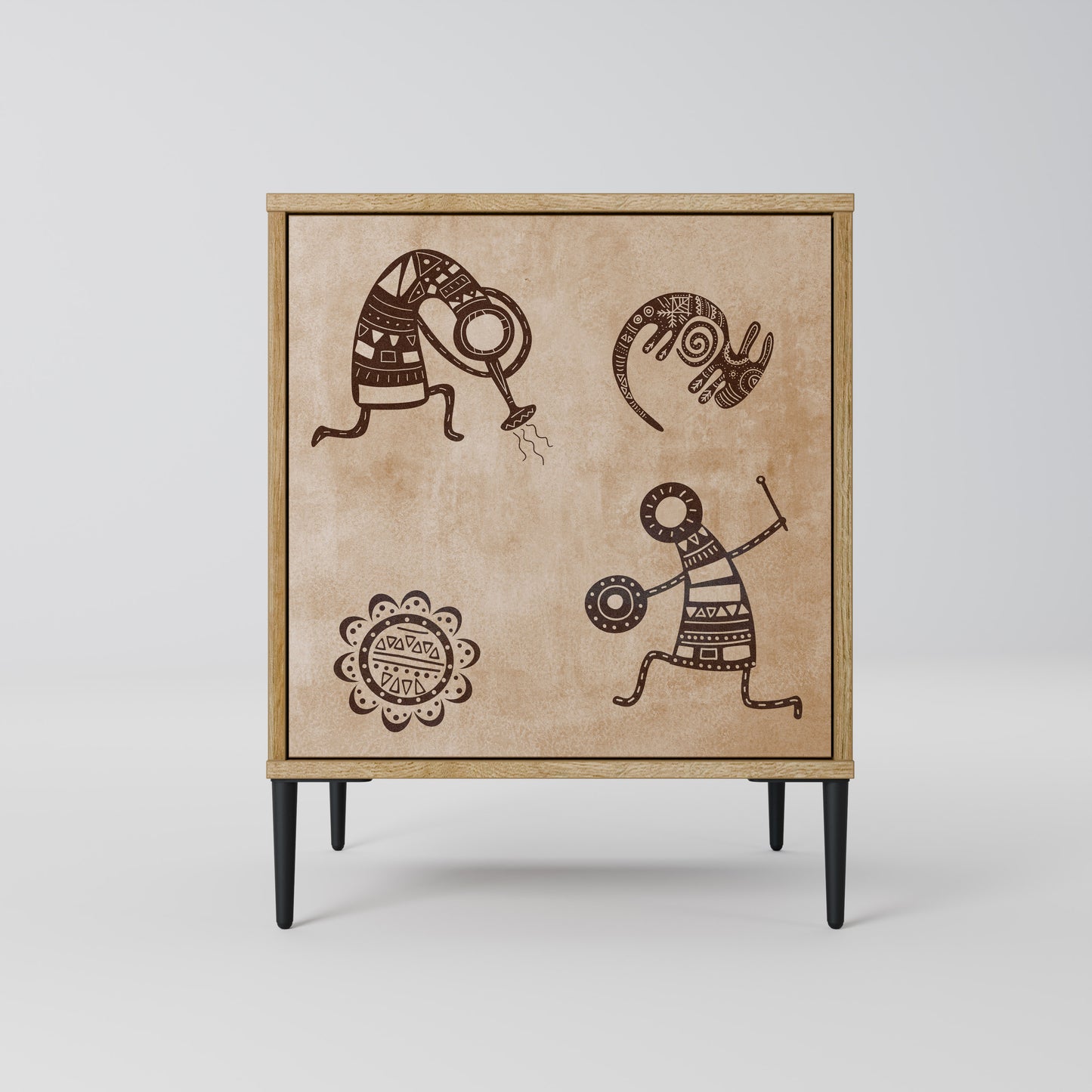 Credenza a 1 anta in stile africano effetto rovere