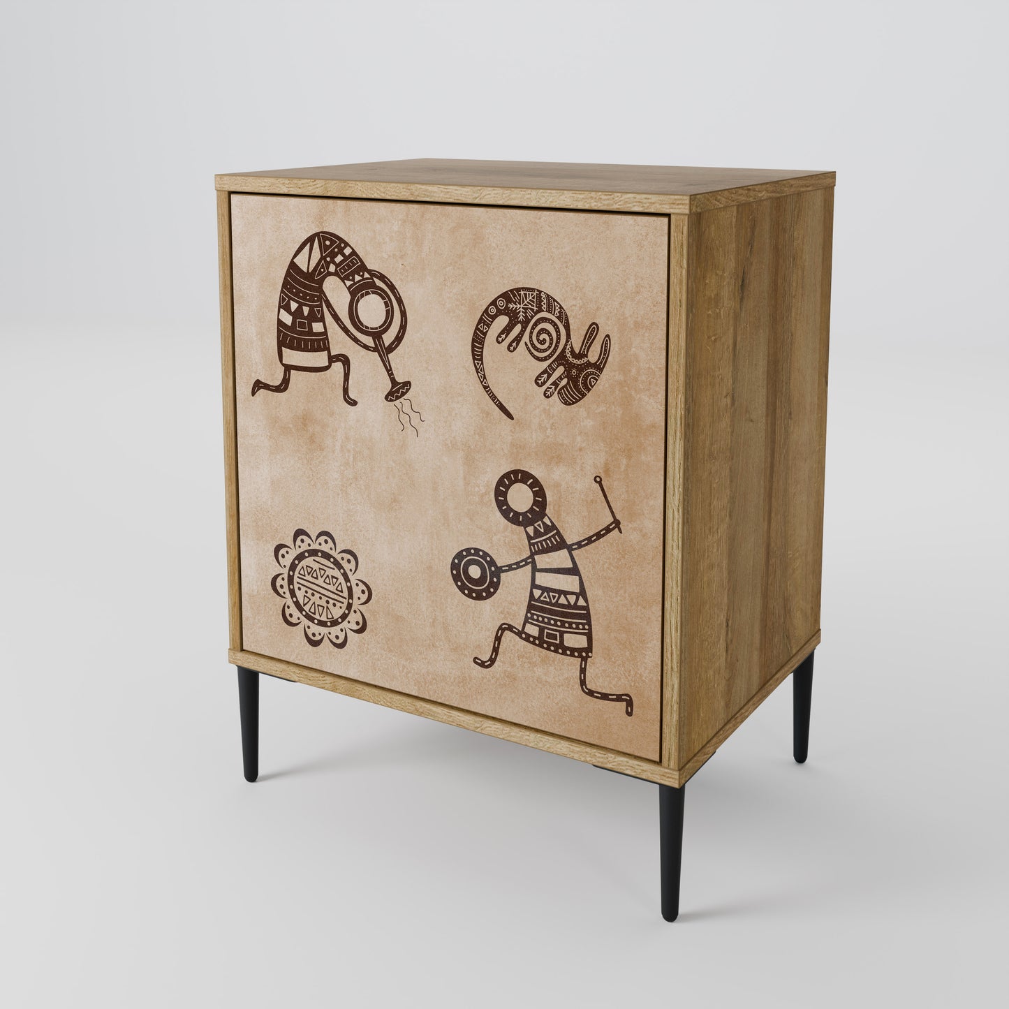 Credenza a 1 anta in stile africano effetto rovere