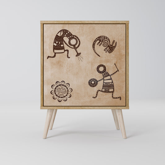 Credenza a 1 anta in stile africano effetto rovere