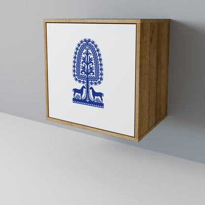 POLISH FOLK ART 1-Door Sideboard in Oak Effect